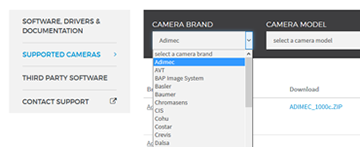市販の数百種のCamera Linkカメラと互換性あり